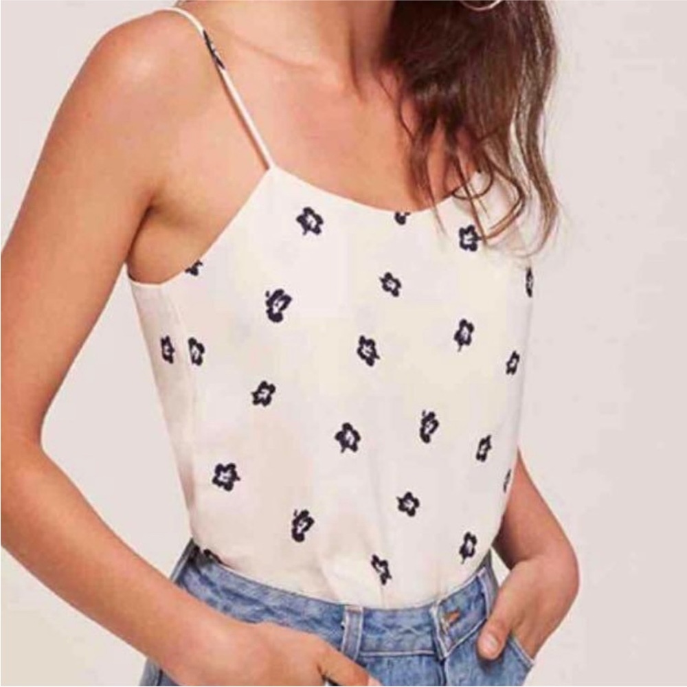 Reformation Atticus Top In Blue and Cream Hawaii Floral Sz Small